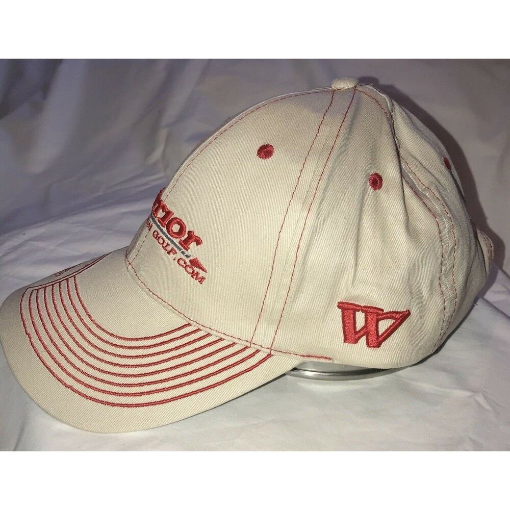 Warrior Custom Golf Baseball Cap Hat Off White Red Lettering Adj Hook Loop